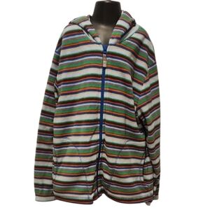 Hanna Andersson Striped Blue, Green, Orange, Hooded Full Zip Fleece Jacket 140